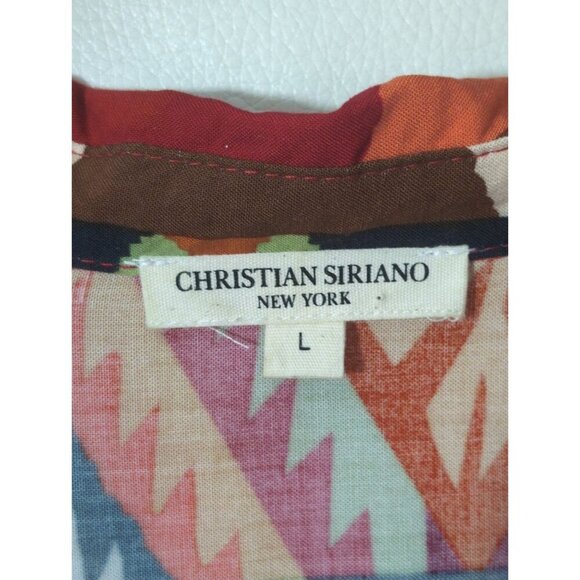 Christian Siriano Aztec Button Up Top Shirt Womens L Short Sleeve Crop Y2K 90s - Picture 5 of 6